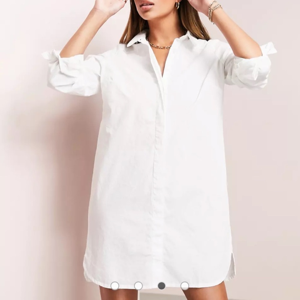 White Cotton Mini Shirt Dress